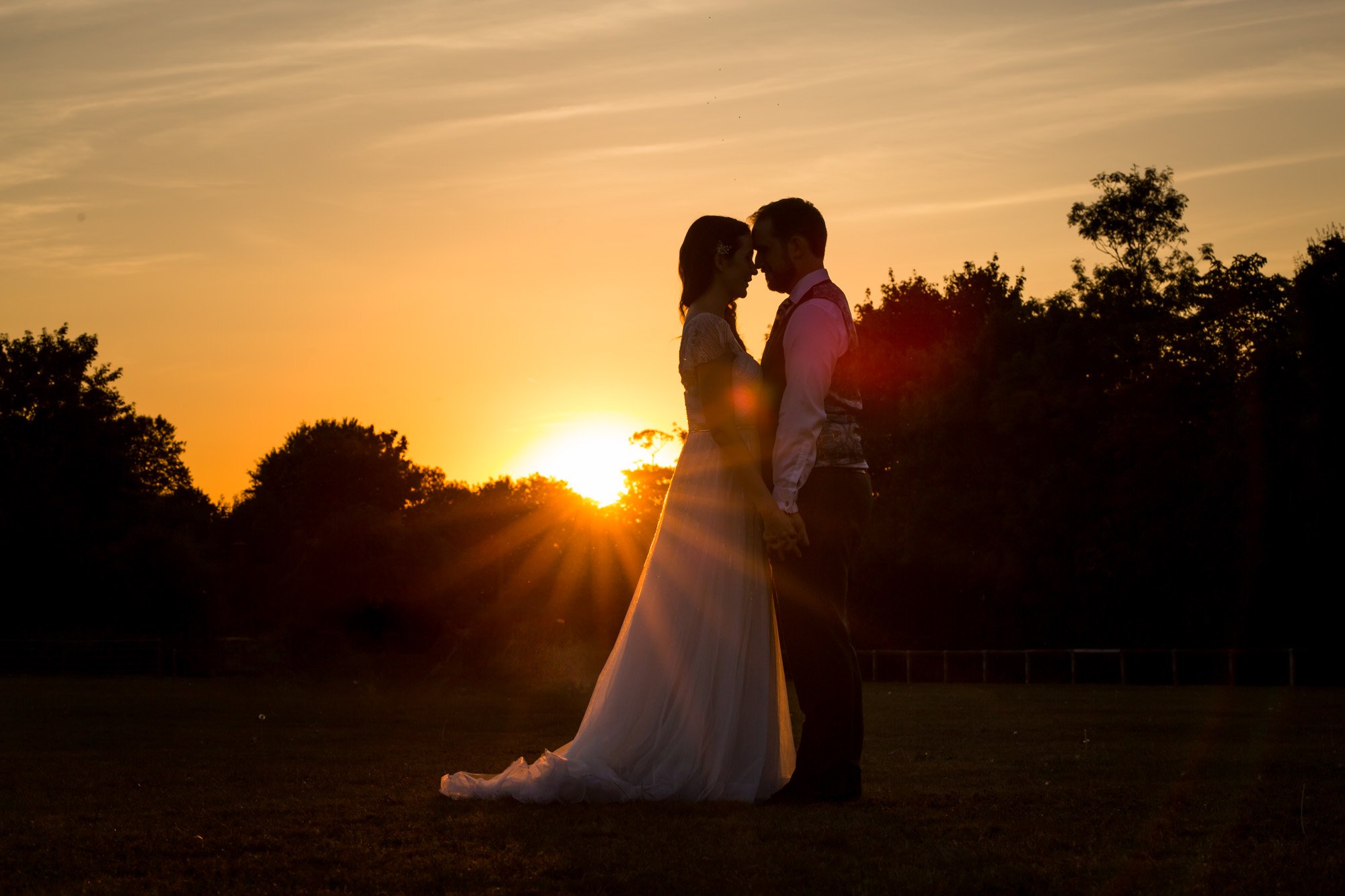 Hertfordshire wedding photographer, Cottered Village Hall, sunset portrait