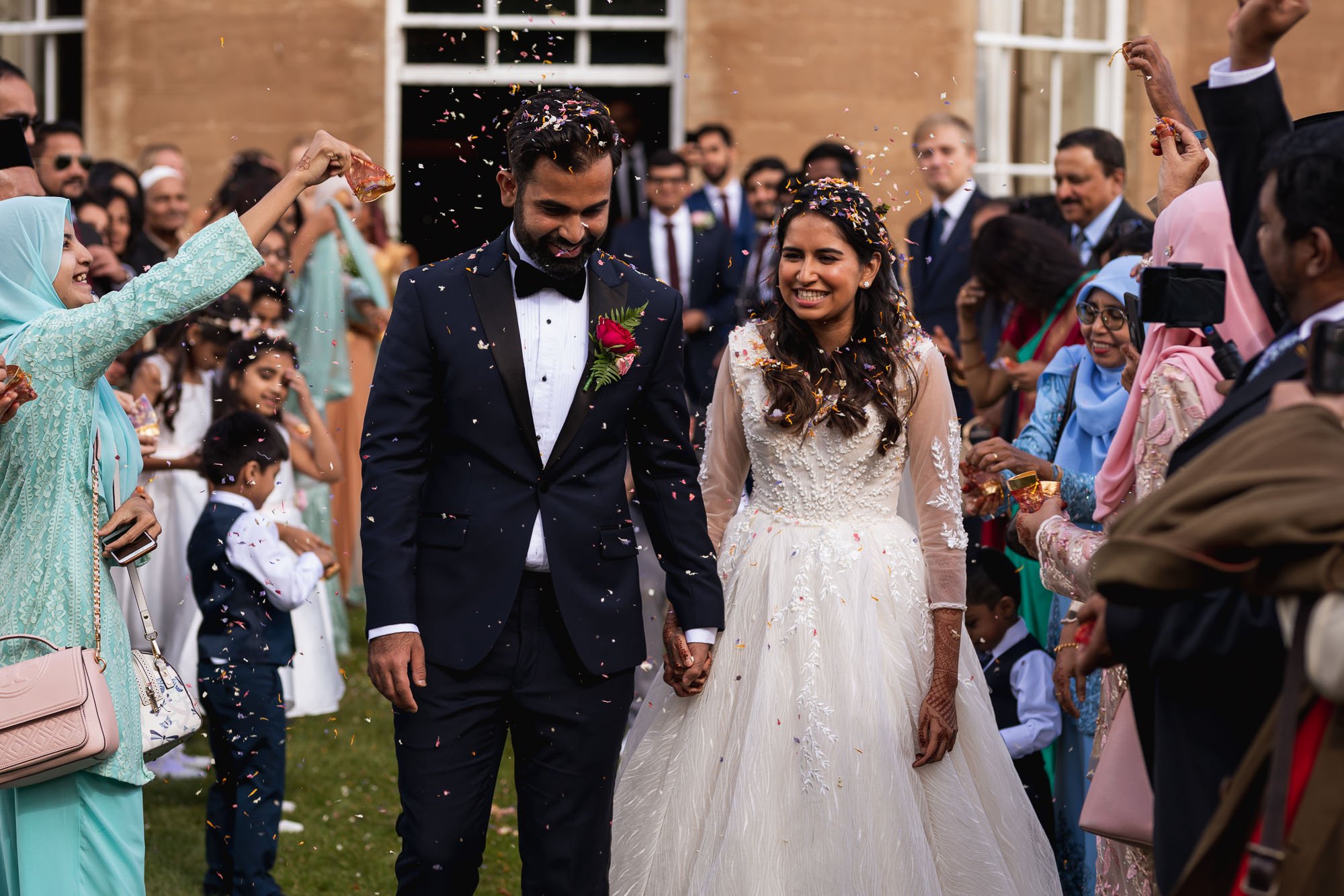 Rudding Park, Yorkshire, Asian Wedding Photography, bride and groom exit, confetti