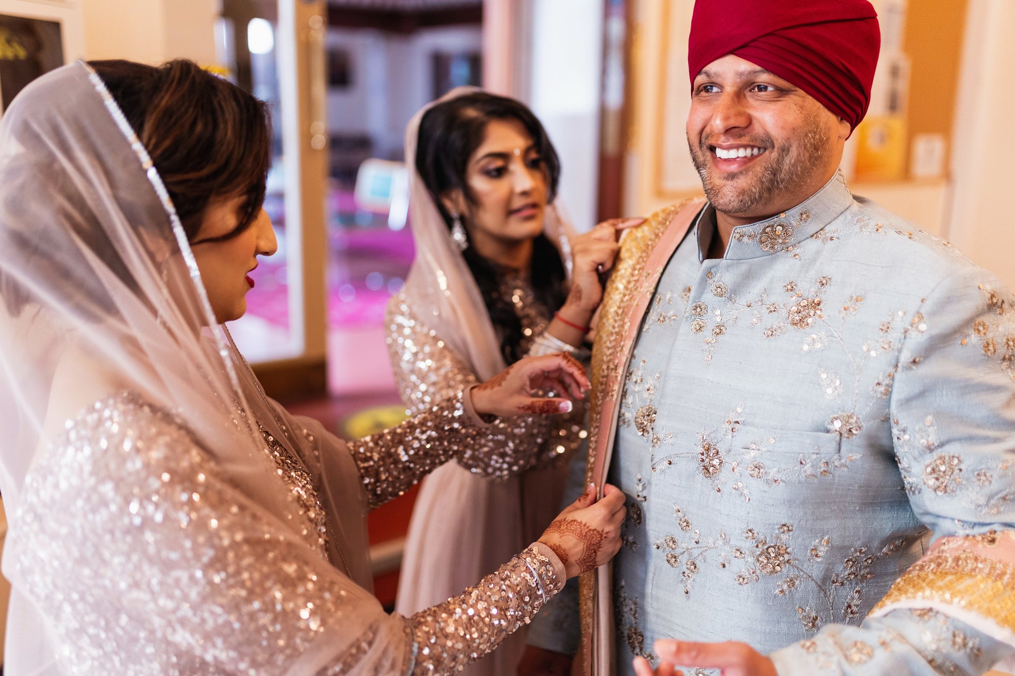 Sikh wedding photographer, Cardiff, Wales, groom getting ready, Sikh Gurdwara Cardiff