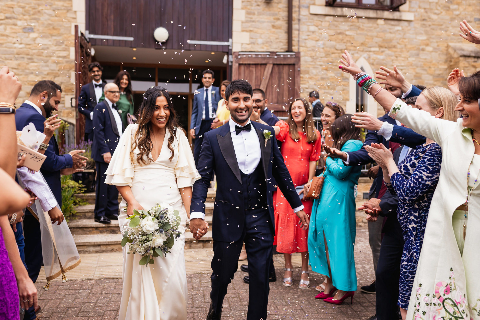 Civil Ceremony, Worton Hall, Oxford, just married, confetti