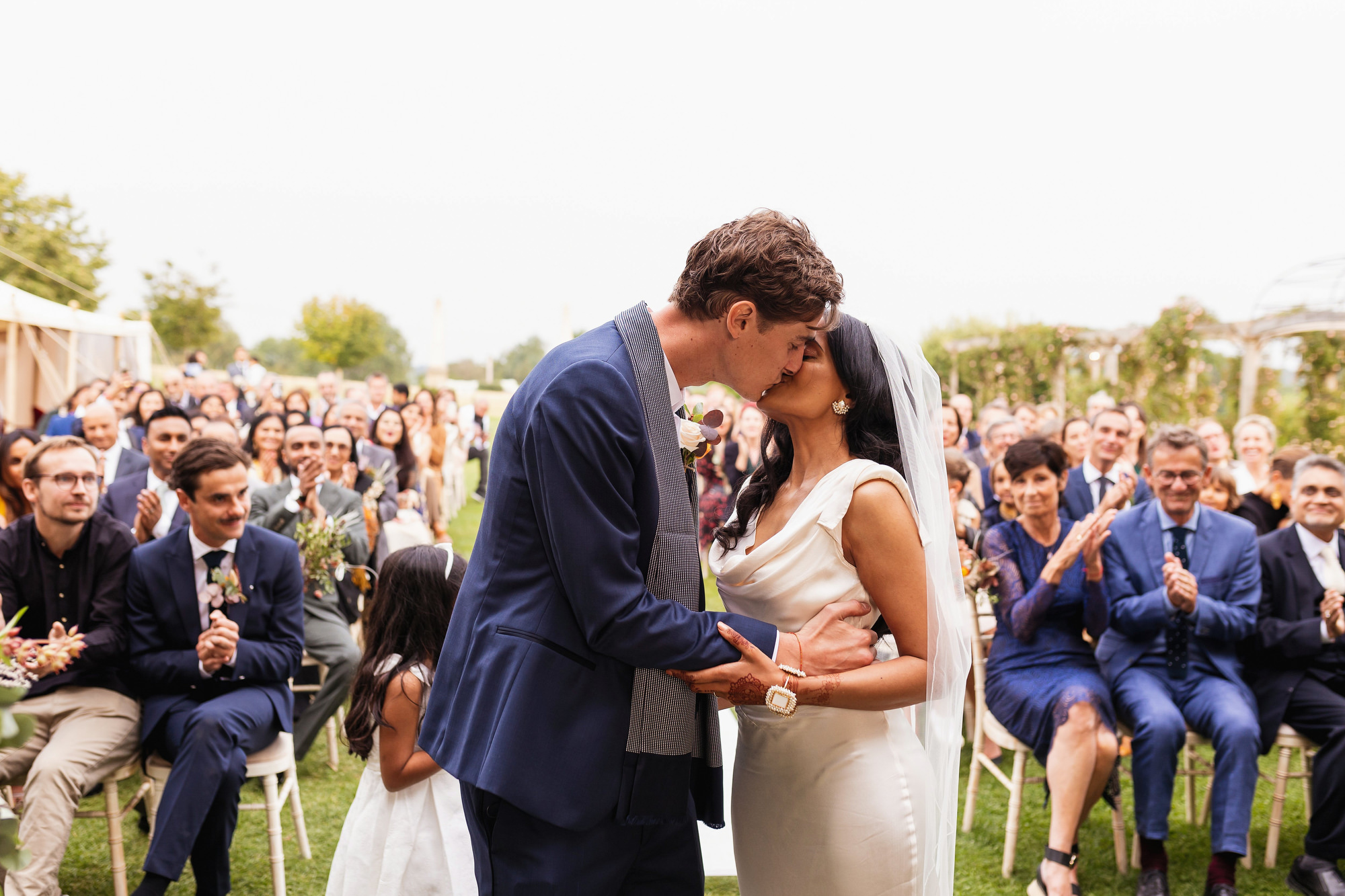 Euridge Manor, Lost Orangery, Multicultural Wedding Photographer, civil ceremony, first kiss