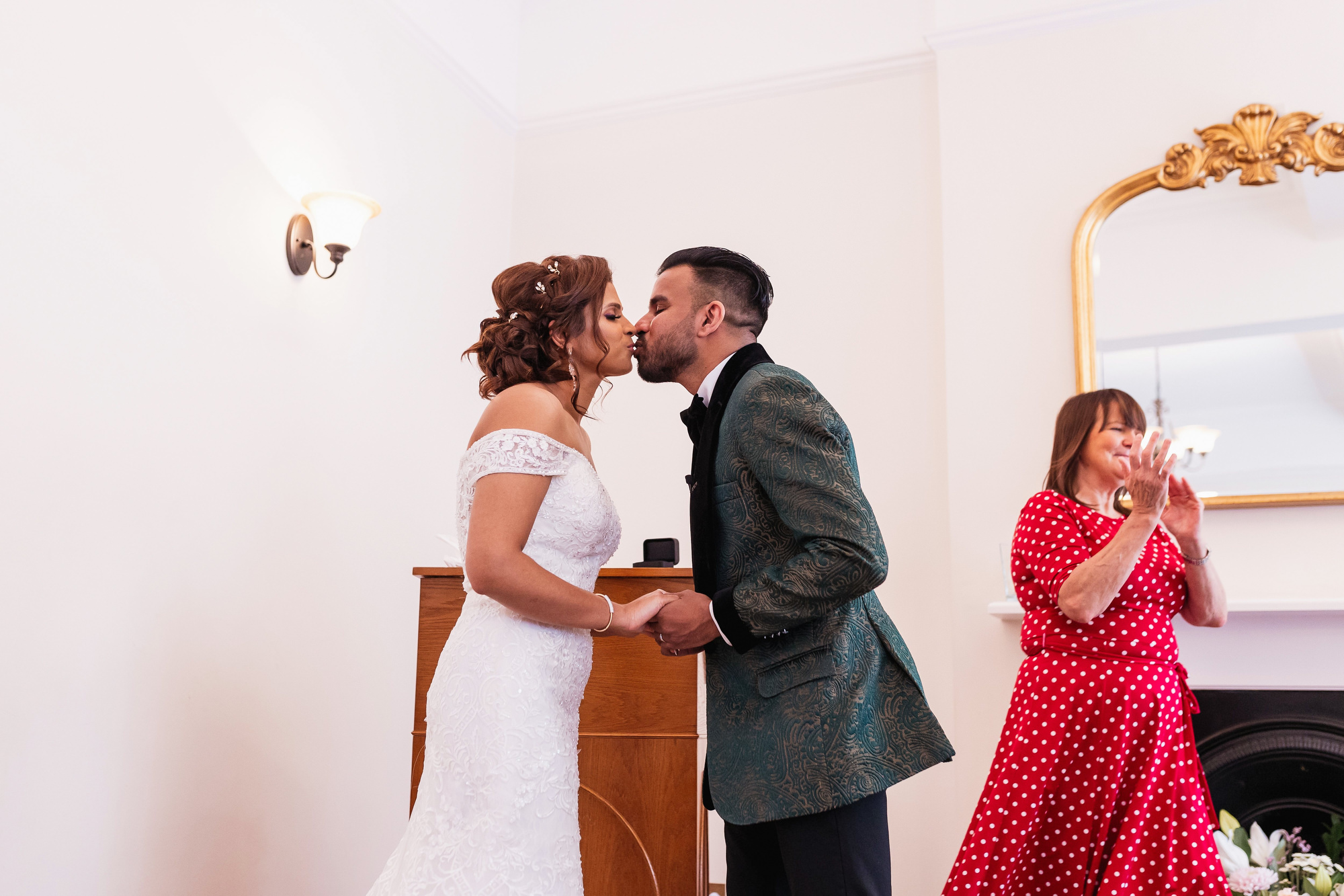 Woolwich Town Hall, Civil Ceremony, Natural Wedding Photographer, first kiss