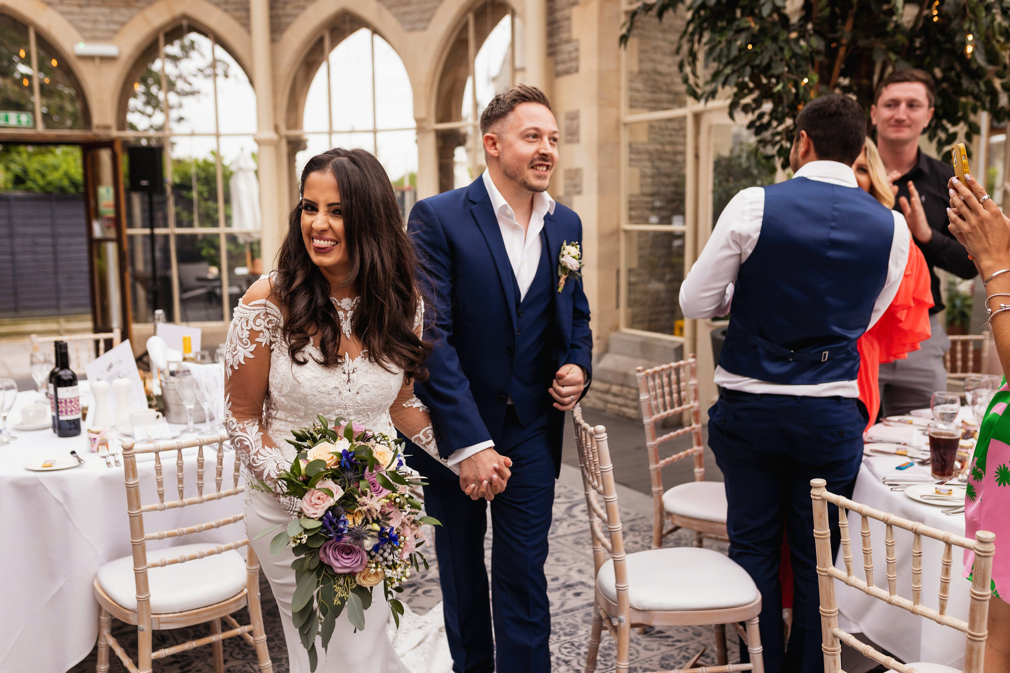 De Vere Tortworth Court, Bristol, Fusion Wedding, Civil wedding, bride and groom entrance