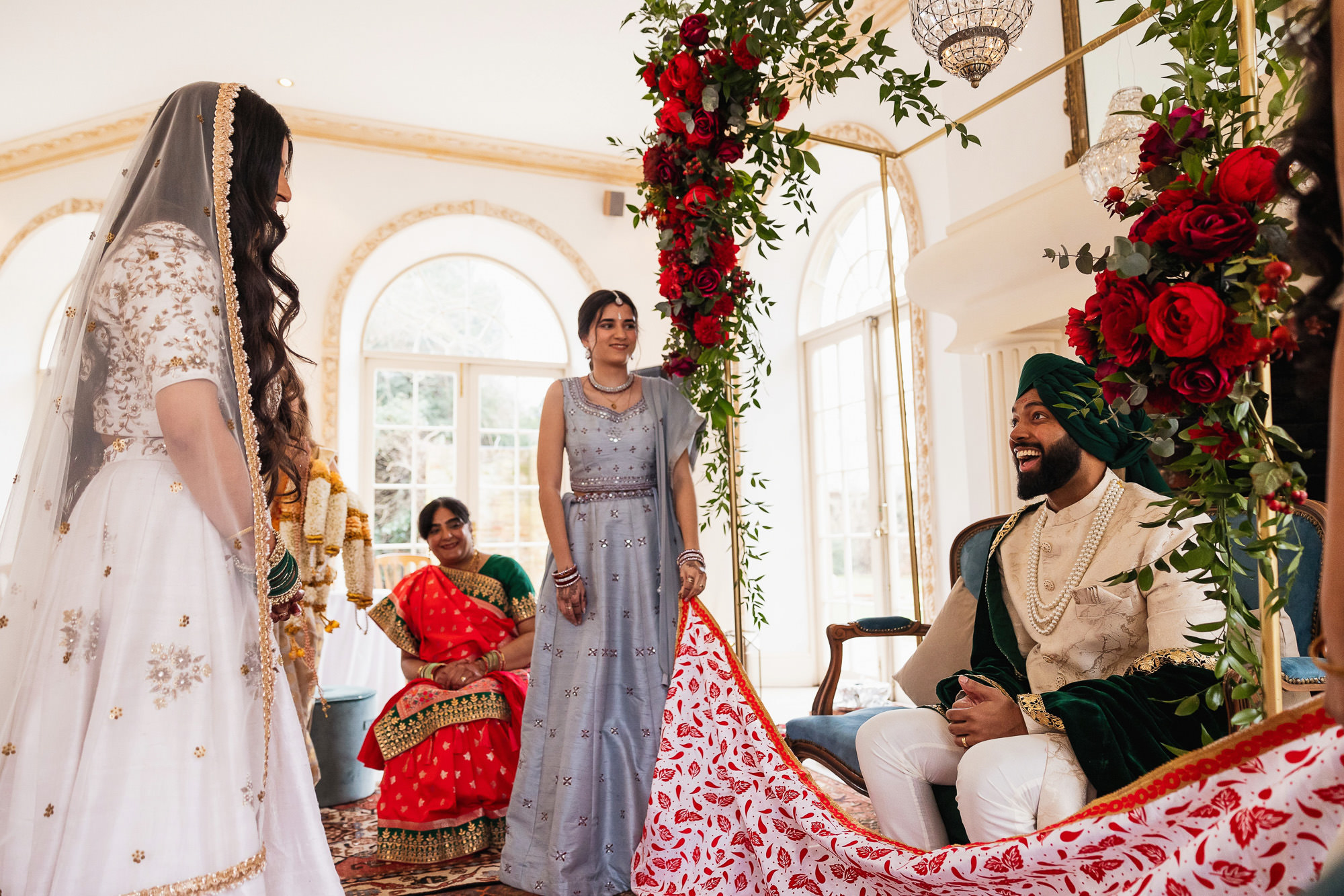 Hindu wedding photographer, Northbrook Park, Farnham, Surrey, fusion wedding, brides entrance
