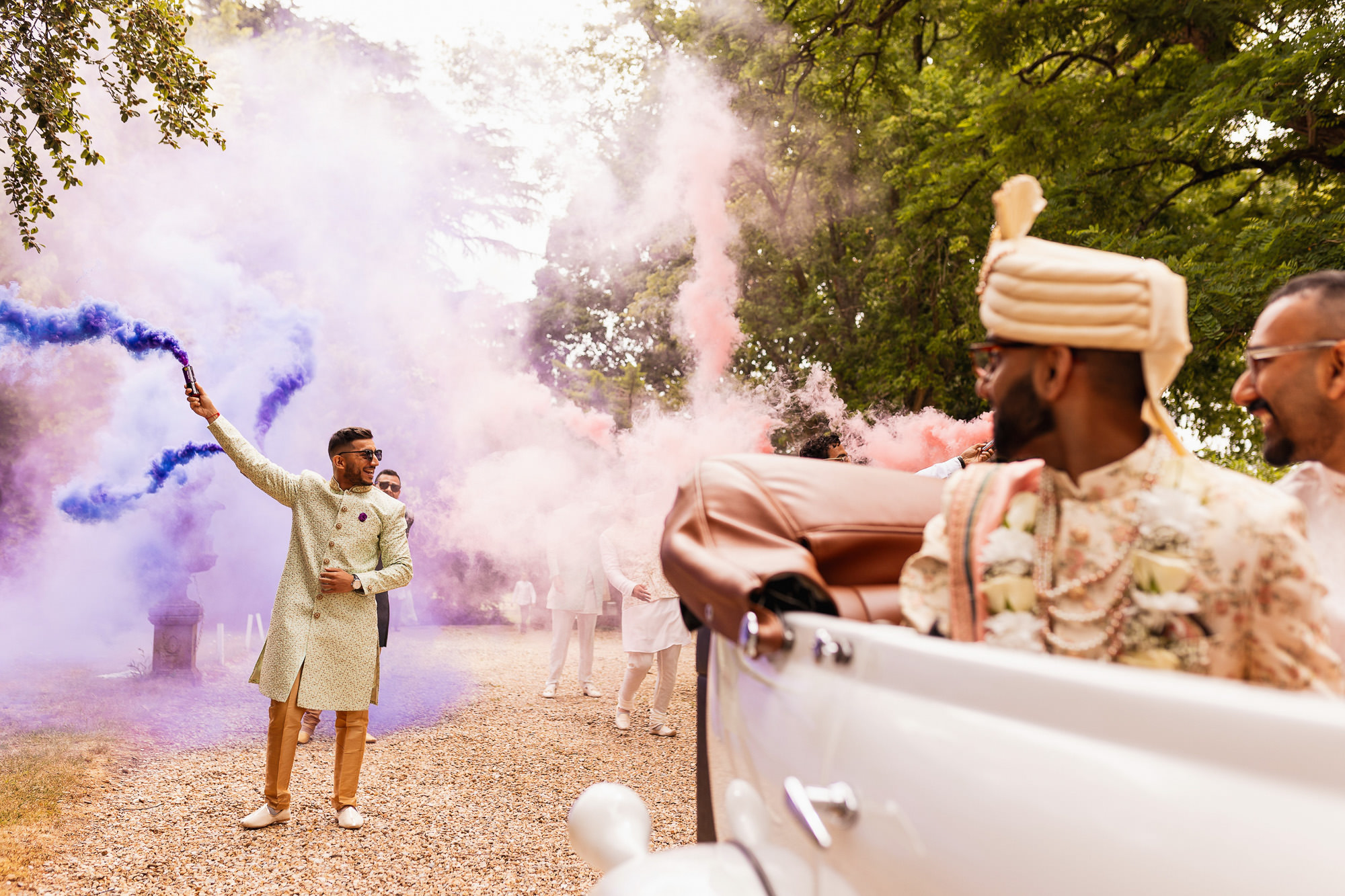 Northbrook Park, Hindu Wedding & Reception, Documentary Wedding Photographer, smoke flares
