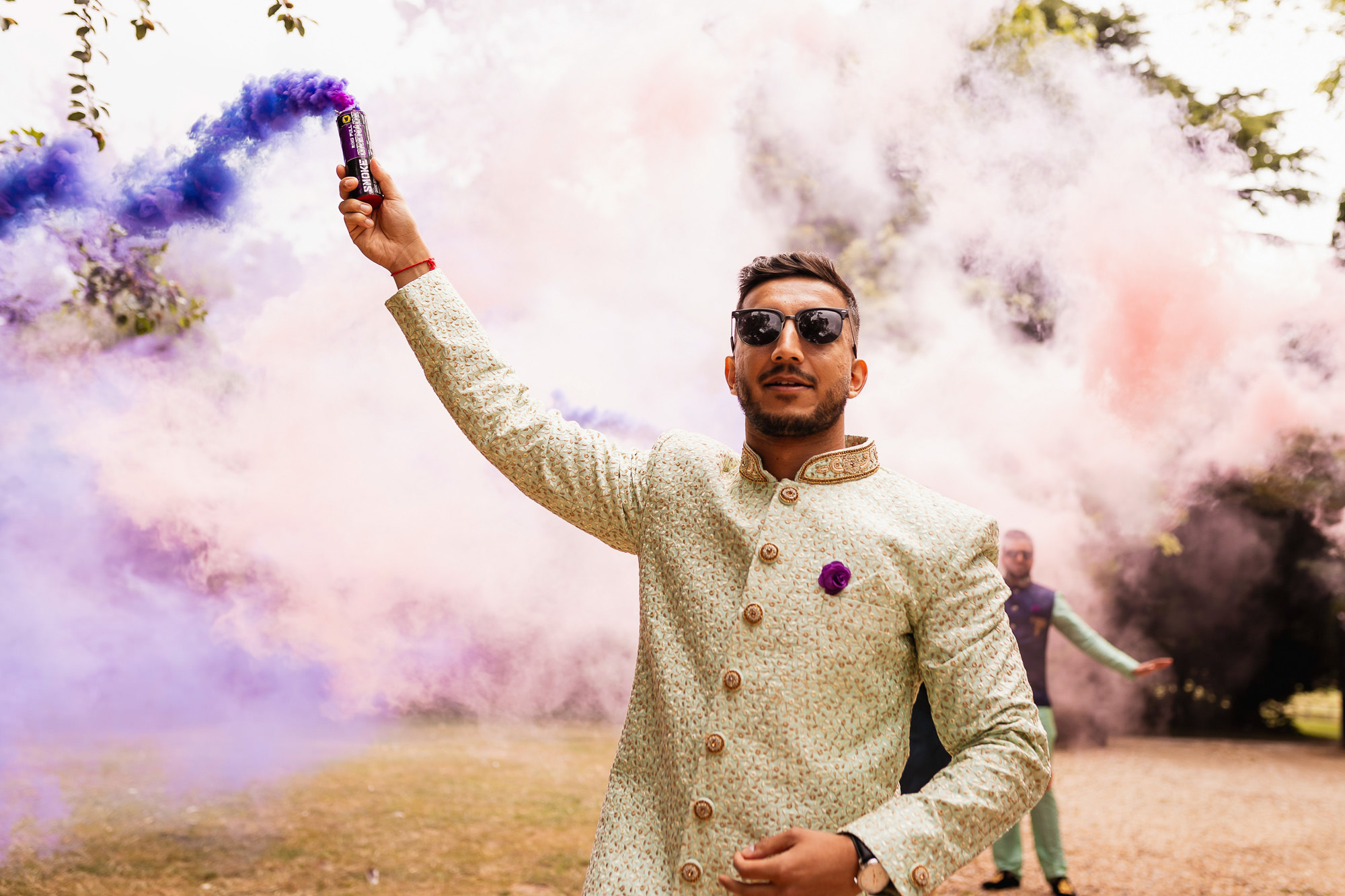 Northbrook Park, Hindu Wedding & Reception, Documentary Wedding Photographer, smoke flares