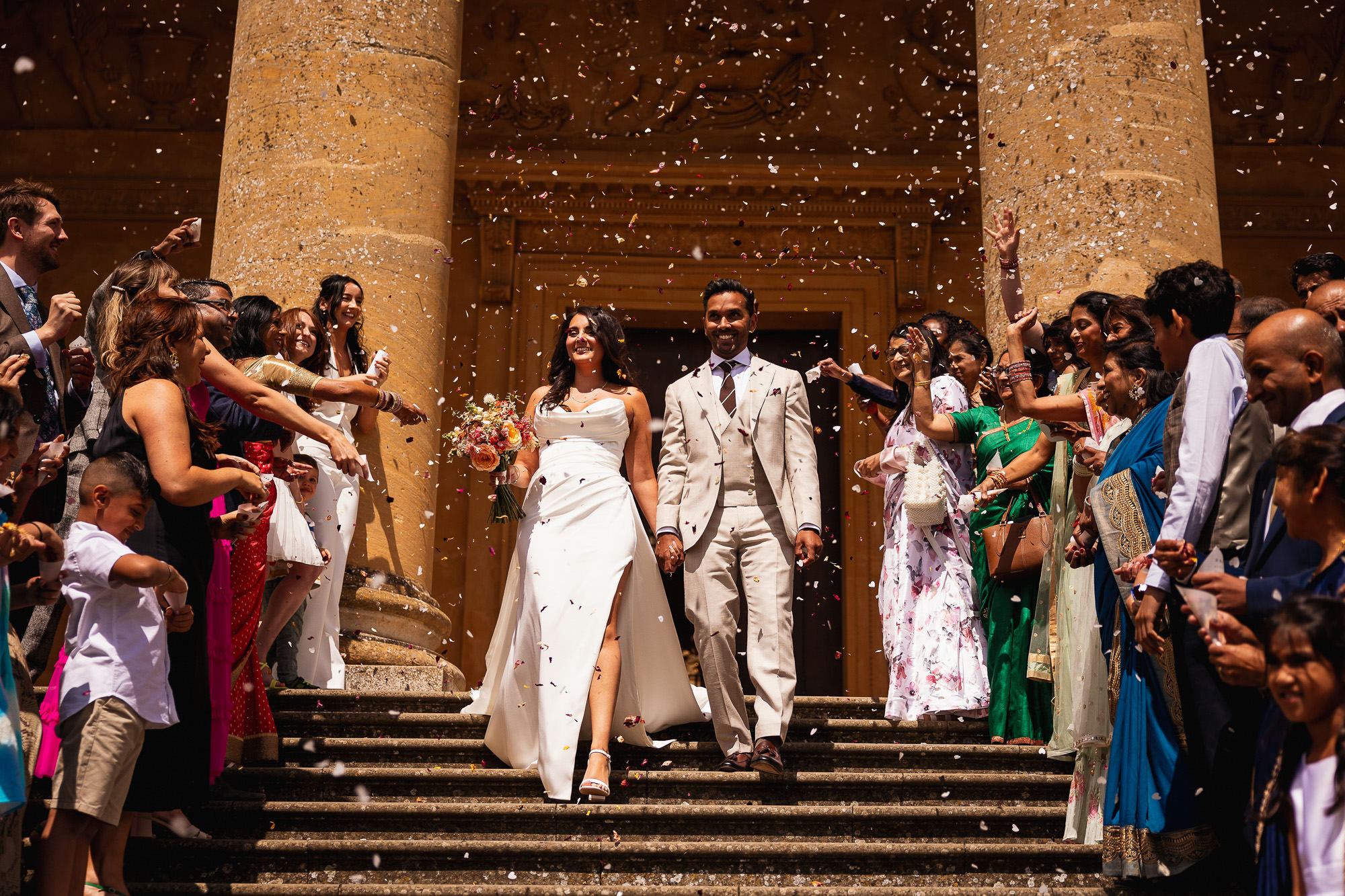 Stowe House, Civil Ceremony, Hindu Wedding, Multicultural Wedding Photographer, confetti