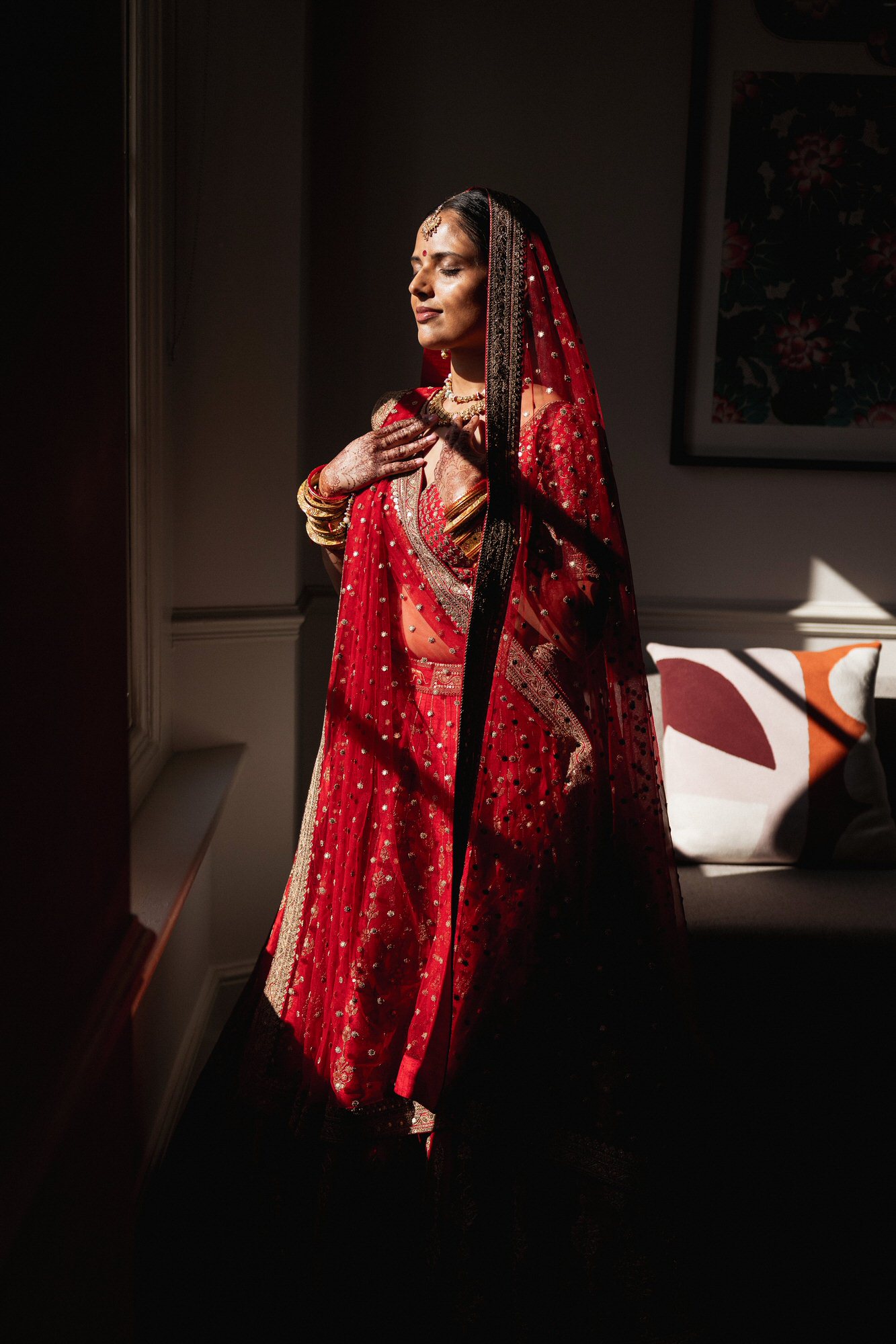 Easthampstead Park, Asian Wedding Photographer, Indian Wedding, London Wedding Photographer, Bridal portrait, Sabyasachi